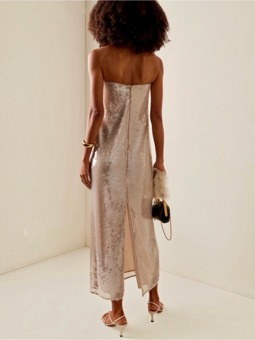 STAUD Casey Women’s Ivory Strapless Sequined Maxi Dress Evening Gown Size 6 NEW - Picture 8 of 16